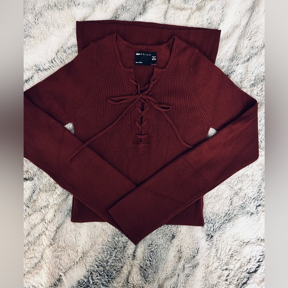 ASOS DESIGN Knitted Mini Dress with Lace Up Detail in Rust - Picture 5 of 7